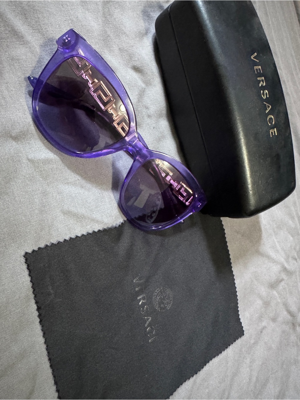 Versace Purple Sunglasses with Gold Greek Key Temples